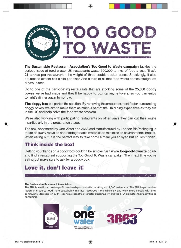 Solopress printed the Too Good to Waste recycled silk A5 flyer