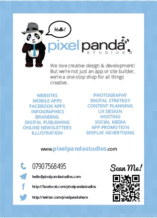 Pixel Panda Studios gloss A6 flyer back