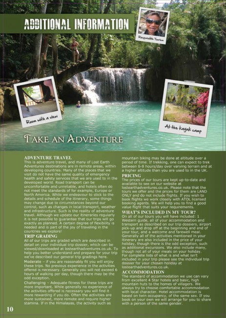 Lost Earth Adventures travel brochures inside page