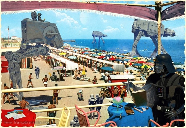 Beach Darth Vader retro postcard