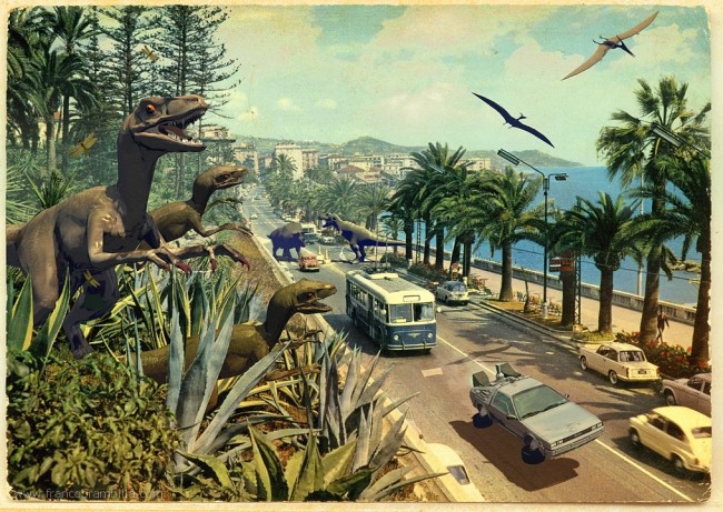 Jurassic Riviera retro postcard