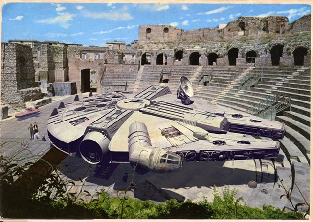 Millennium Falcon Honeymoon retro postcard