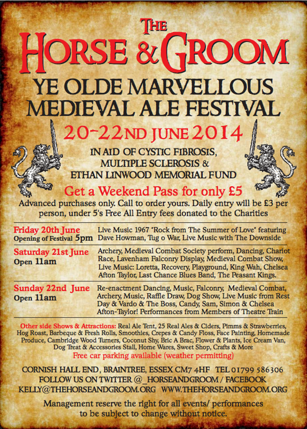 Poster for The Horse & Groom's 'Ye Olde Marvellous Medieval Ale Festival'