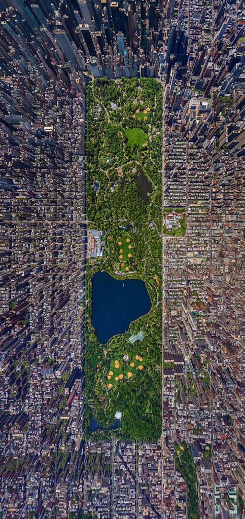 Veduta a volo d'uccello di Central Park a New York, America, del fotografo russo Sergey Semenov