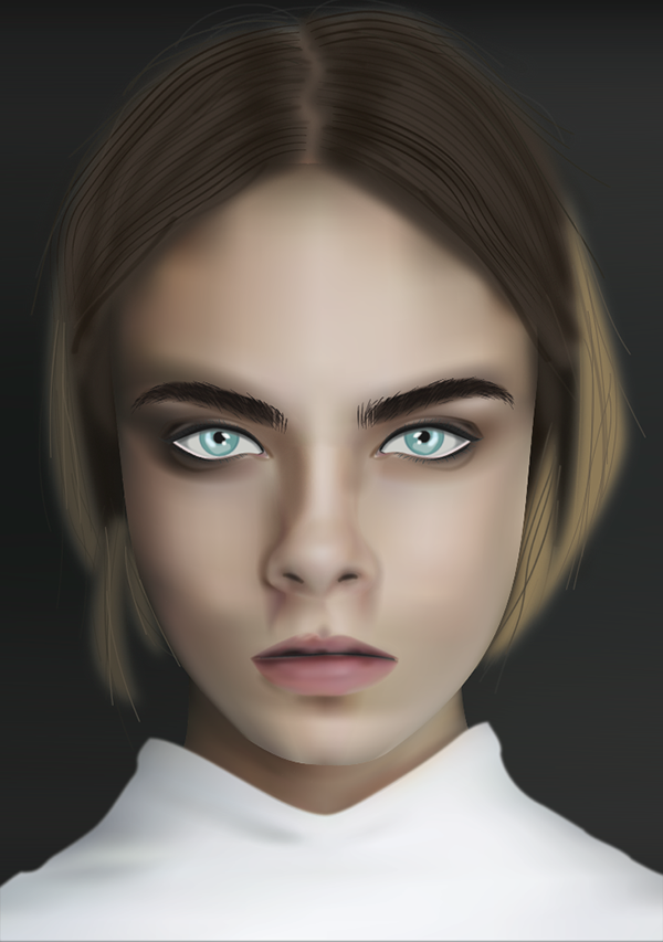 Dramatic and slightly scary-looking vector graphic design artwork of Cara Delevingne