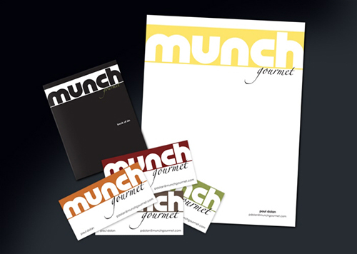 Munch Gourmet company letterhead and print